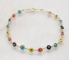 Multi Color Baby Evil Eye Luck Bracelet Real 10K Yellow Gold from 6" to 8 1/2"