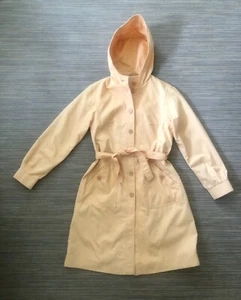 RARE Chic Classic Vintage 60’s Pastel Peach Trench Coat Jacket W/ Hood & Belt - Picture 1 of 19
