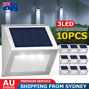 10x Outdoor Solar 3 LED Deck Light Garden Patio Pathway Stair Step Fence Lamp - Picture 1 of 9