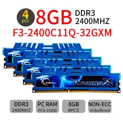 32GB 4x 8GB G.Skill Ripjaws DDR3 2400MHz F3-2400C11Q-32GXM DIMM Memoria RAM IT - Immagine 1 di 4