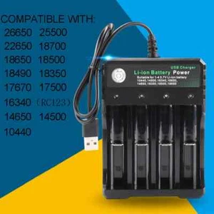 Caricabatteria 4 Slot 3.7V Batteria Li-ion USB Ricarica Indipendente 2X 3X 4X - Foto 1 di 27
