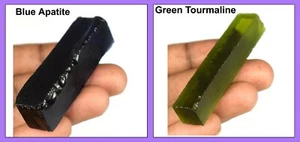 170-190 ct kreierter grüner Turmalin & blauer Apatit Scheibe grobes Paar zertifiziert - Bild 1 von 6