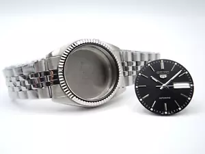 NEW STAINLESS CASE KIT FLUTED BEZEL & BRACELET AUTOMATIC SEIKO 5 7S26-3119 - Picture 1 of 12