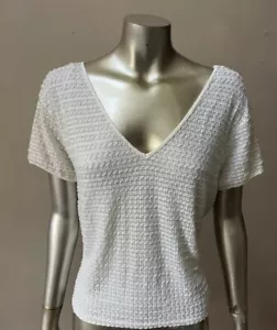 Beaded Heavily Embellished Plunging V Neck Party Top White Blouse L - Foto 1 di 4