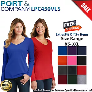 Port & Company LPC450VLS Womens Long Sleeve Fan Favorite V Neck Stylish T-Shirt - Picture 1 of 15