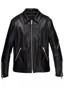 Men's Biker Leather Jacket Black Style Handmade Lambskin Genuine Napa Leather - Picture 1 of 3
