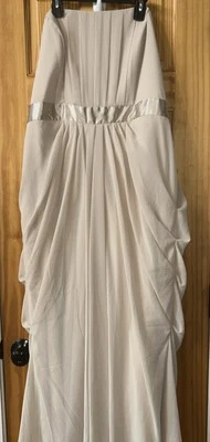 DAVIDS BRIDAL DRESS STRAPLESS PLEATED TAFFETA DRAPED  CHAMPAGNE GOWN SZ 20 NEW - Image 1 of 4