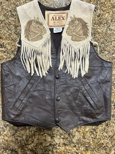 Alex Leather Western Vest Boys Youth Size 12 Great Graphics!!! - Picture 1 of 24