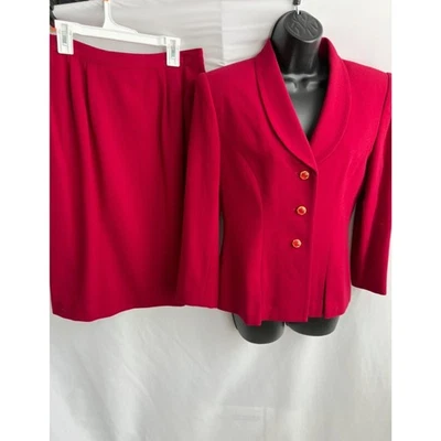 Traje Falda Roja Vintage Kasper ASL Talla 8P 100% Lana Elegante Carrera Oficina Blazer Foto 1 de 4