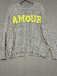 CeCe Gray "Amour" Crew Neck Sweater With Bright Green Lettering AMOUR – Size M - Picture 1 of 10