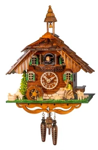 Quartz Cuckoo Clock Black forest house with music, moving wand.. EN 44412 QM NEW - Picture 1 of 1