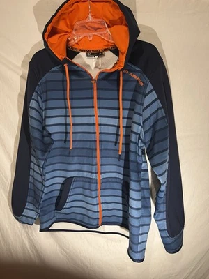 Under Armour 男式 L 全拉链连帽夹克海军蓝和橙色羊毛衬里 — 第 1/4 张图片