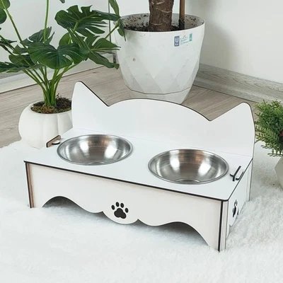 Napf Futternapf Katzen Katzennapf Doppelseitig Fressnapf Trinknapf Erhöht Weiß - Bild 1 von 4