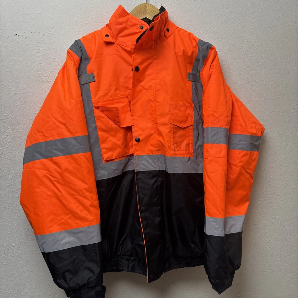 Srus Safety Hi-Vis Reflective Jacket Hooded/ Fleece Lined Orange Men’s Size XL - Image 1 of 3