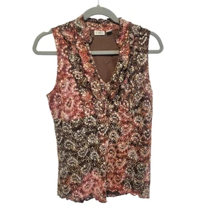 Cato L Brown Dark Red Black Lace Sleeveless VNeck Blouse Office Whimsigoth Fairy - Picture 1 of 6