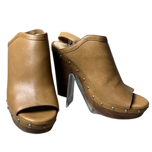 Jessica Simpson Daine Mule Clog Camel Beige Leather Studded Slingback Heel 8.5 - Picture 1 of 14