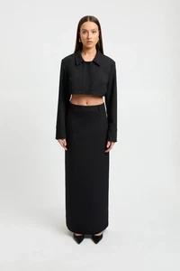 Kookai Jacket Size 8 Smart Cropped BNWT minimal Black Blazer Collar Ariel Micro - Picture 1 of 8