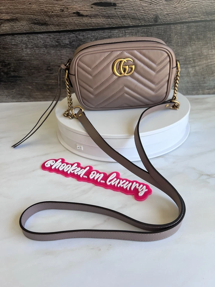 Gucci Marmont Mini Crossbody Dusty Rose Pink Matelasse Leather Purse USA SELLER - Image 1 of 4