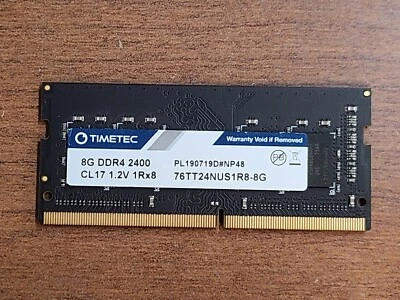 TIMETEC 8GB 1Rx8 DDR4 2400 PC4-19200 SODIMM LAPTOP MEMORY RAM 76TT24NUS1R8-8G - Image 1 of 2