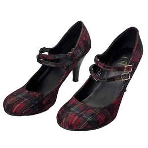 Mia Leonore Pumps Heels Shoes Mary Jane Womens 8.5 Scarlet Red Plaid Tartan New - Picture 1 of 11