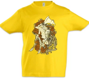 Indian Chief Gear And Roses Kids Boys T-Shirt Native American Axe Tomahawk Aztec - Picture 1 of 1
