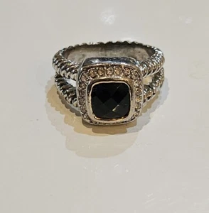 Vintage Silver Toned Square Onyx Ring with CZ Frame size 8.5 - Picture 1 of 1