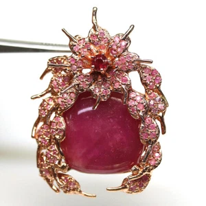925 Silver 20 x 21 mm. Red Ruby & Pink Sapphire Brooch/Pendant Mother's Day - Picture 1 of 4