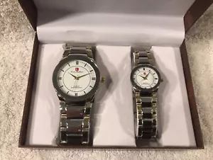 $249.99 Luis Cardini His & Her Metal Link Stylish Set of Watches NIB 80% OFF #17 - Picture 1 of 7