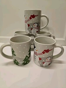 Crate & Barrel Joan Anderson Mug 2017 White Snowman Set of 5 Holiday 14 oz - Picture 1 of 4