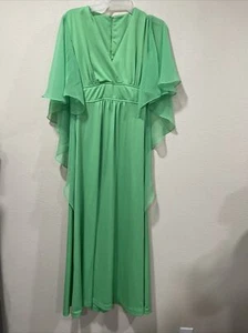 Vintage Green Maxi Dress 14.5 Ties In Back Zipper Chiffon Type Sleeves - Picture 1 of 9