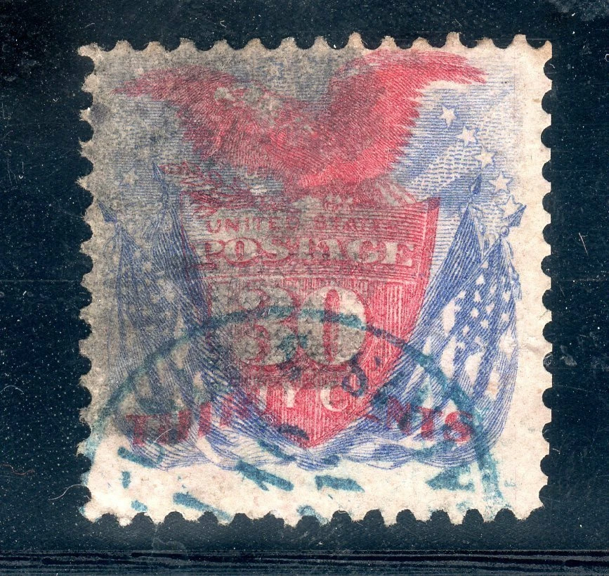 Sc# 121 30c ultramarine carmine 1869 issue used blue cancel fine - Image 1 of 1