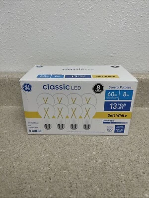 GE LED 60 Watt A19 Soft White Clear Light Bulbs 2700K Dimmable 800 Lumens 8 Pack - Image 1 of 4