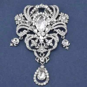 XL elegante florale Kristall Brosche Anstecknadel mit Strass Akzenten - Bild 1 von 5