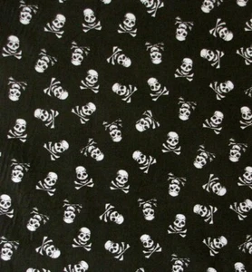 58" Wide Fabric - Black & White Skull Crossbones - Cotton YARD - Picture 1 of 1