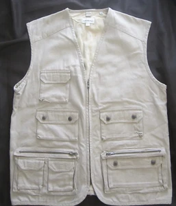 Gilet da pesca/caccia vintage uomo Londra nebbia outdoor taglia grande tasche beige - Foto 1 di 3