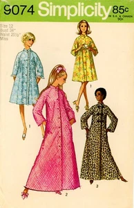 Simplicity 9074 Caftan Robe, Buttoned Housecoat, Quilted Sz 12 CUT COMPLETE - Picture 1 of 4