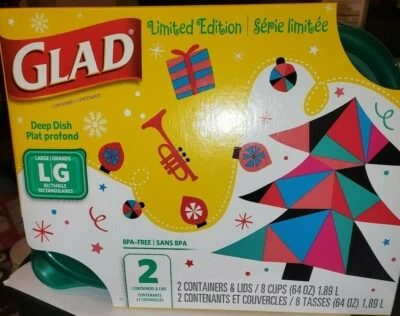 Contenedor de almacenamiento de plástico GLAD edición limitada vacaciones de Navidad paquete de 2 64 oz. Foto 1 de 4