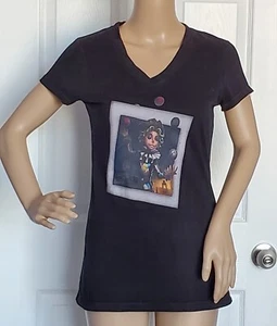 Camiseta gráfica negra con estampado de arlequín Bella & lona talla M 100 % algodón Usada en excelente condición - Imagen 1 de 8