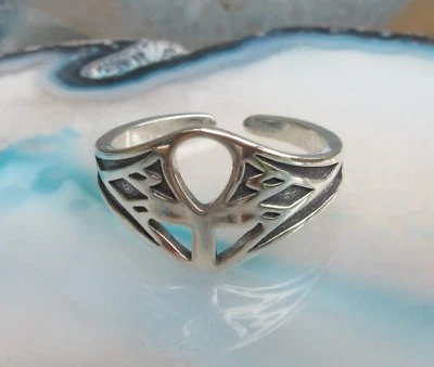 Rx Anello Ankh Croce Argento Sterling 925 Egitto Egiziano Geroglifico - Immagine 1 di 4