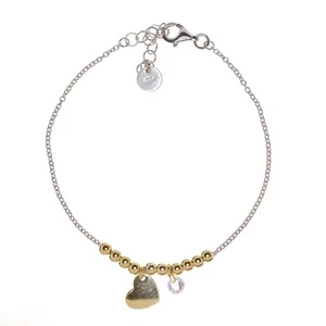 Pulsera de plata de ley con cadena de cuentas de corazón de amor de cristal para dama - Imagen 1 de 12