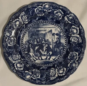 Antique Ridgway England Flow Blue 10" Plate ~ Pickwick Dickens ~ Cricket Match - Picture 1 of 3