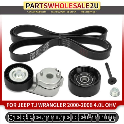 Kit de 3 componentes de transmisión por correa Serpentine para Jeep Wrangler 2000-2006 TJ L6 4,0 L Foto 1 de 4