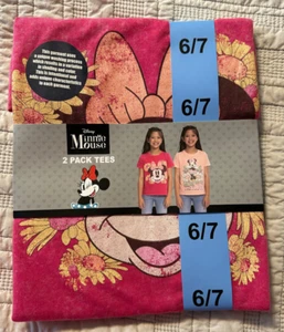 NEW DISNEY MINNIE MOUSE GIRLS 2 PACK SHORT SLEEVE T-SHIRTS Size 6/7 NWT - Picture 1 of 2