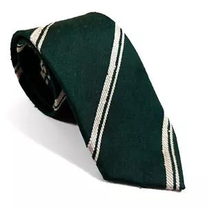 Green Shantung Silk Tie w/ White Stripe Handmade in Italy - Picture 1 of 4