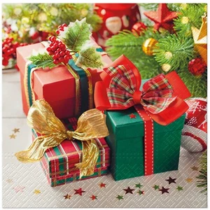 2 Christmas Decoupage Paper Napkins - Green Red Gift Present Two Lunch Napkin - Picture 1 of 8