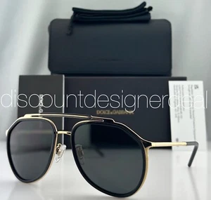 DOLCE & GABBANA Aviator Sunglasses DG 2277 02/87 Gold Black Frame Gray Lens 57mm - Picture 1 of 9