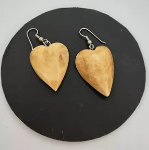 Large Acrylic Heart Dangle Earrings Asimulated Bone Style - Picture 1 of 4