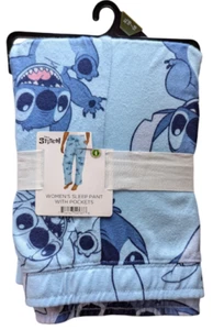 Disney Stitch Women's Sleep Pants with Pockets, Polyester/Spandex, Blue, Size XL - Picture 1 of 3