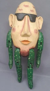 Vintage Handmade Folk Art Head with Sunglasses Jointed Green Limbs Shelf Sitter - Picture 1 of 7