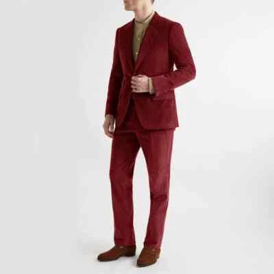 Men's Two Piece Suit Corduroy Single Breasted Casual Slim Wedding Suit Jackets - Image 1 of 4